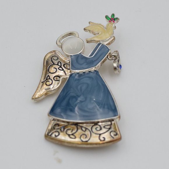 Vintage Kenneth Cole Enamel Peace Angel and Dove Pin 1980's - Picture 3 of 6